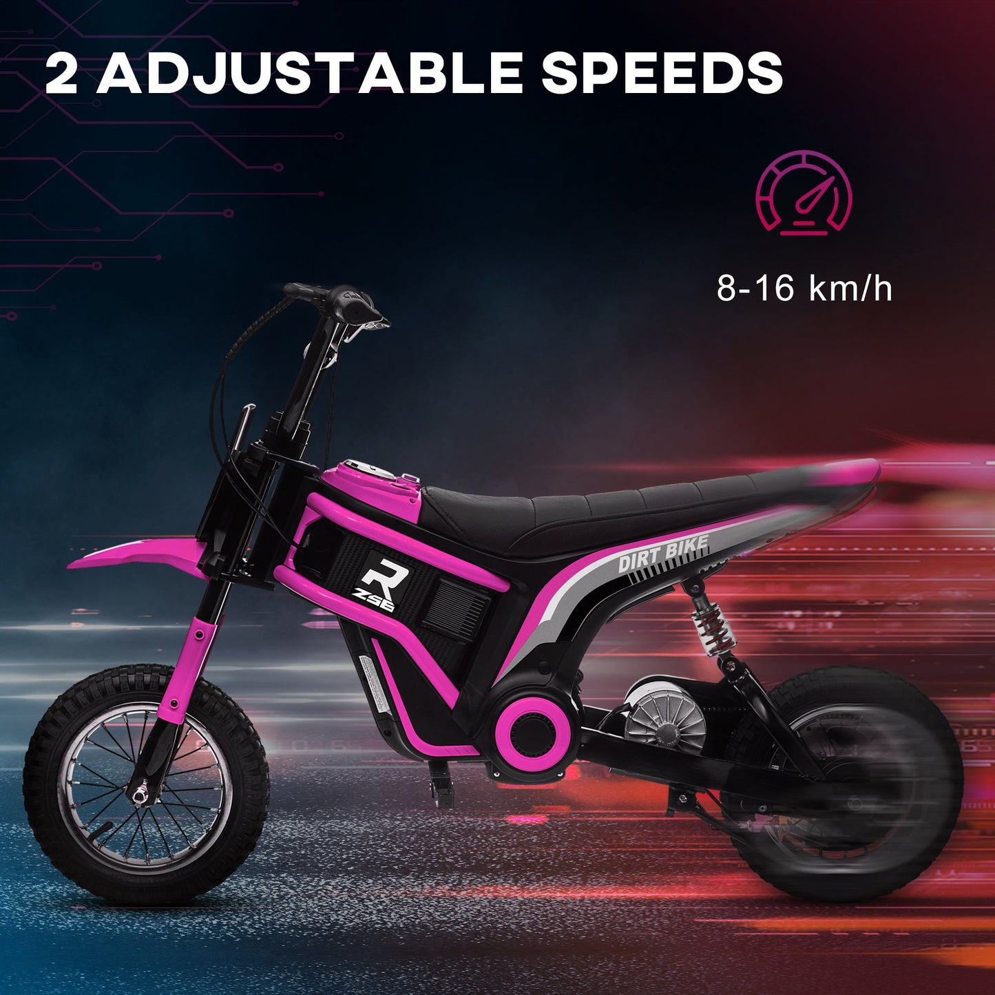 24V Electric Motorbike, Dirt Bike with Twist Grip Throttle, Music Horn, 12" Pneumatic Tyres, 16 Km/h Max. Speed, Pink