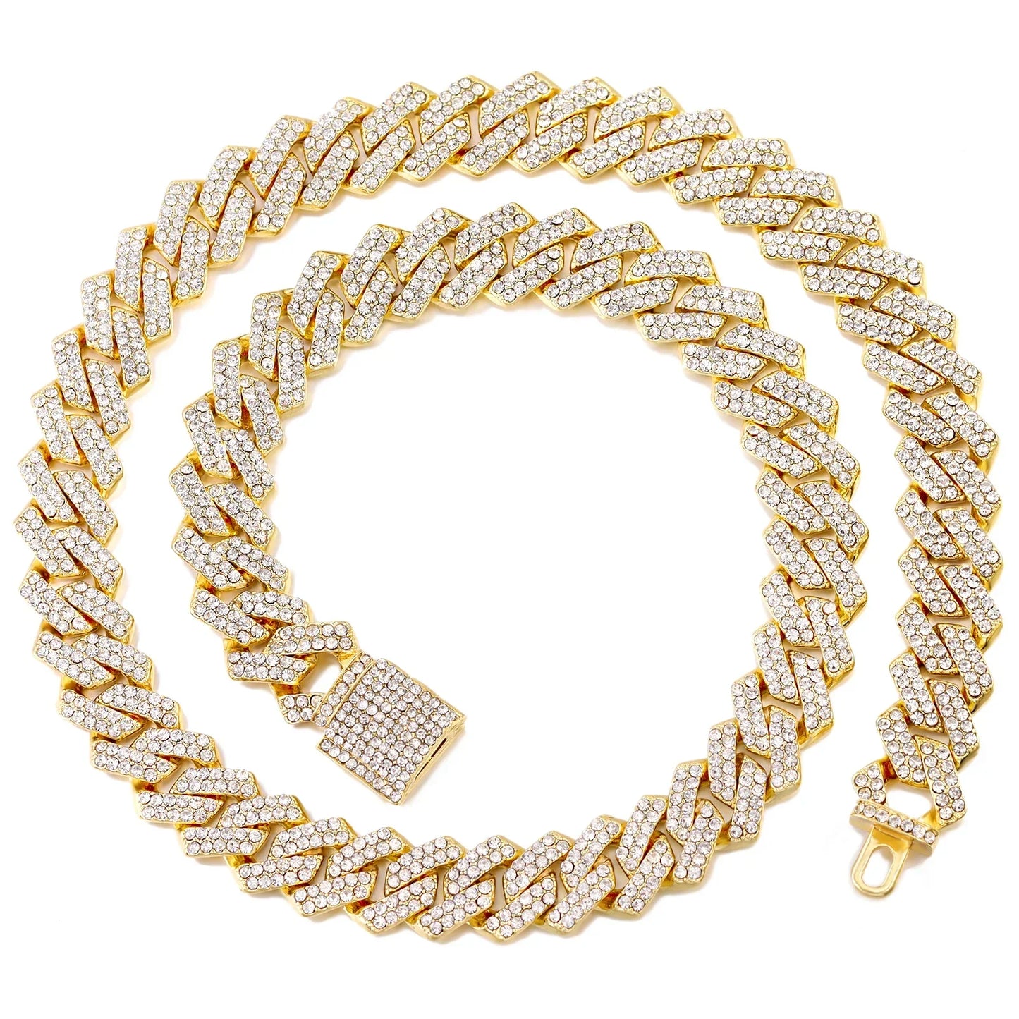 Prong Cuban Link Chain Necklace Rhinestone (A0994GD)