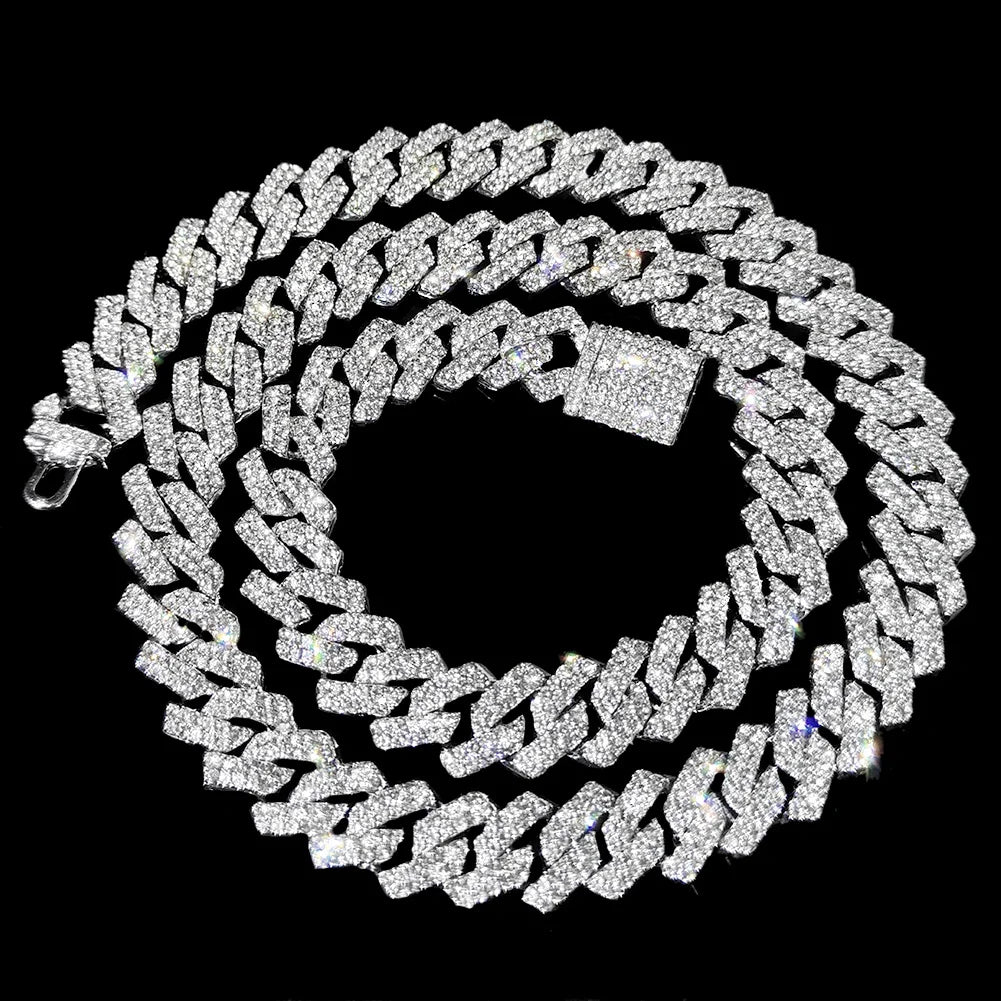 Prong Cuban Link Chain Necklace Rhinestone (A0994SL)
