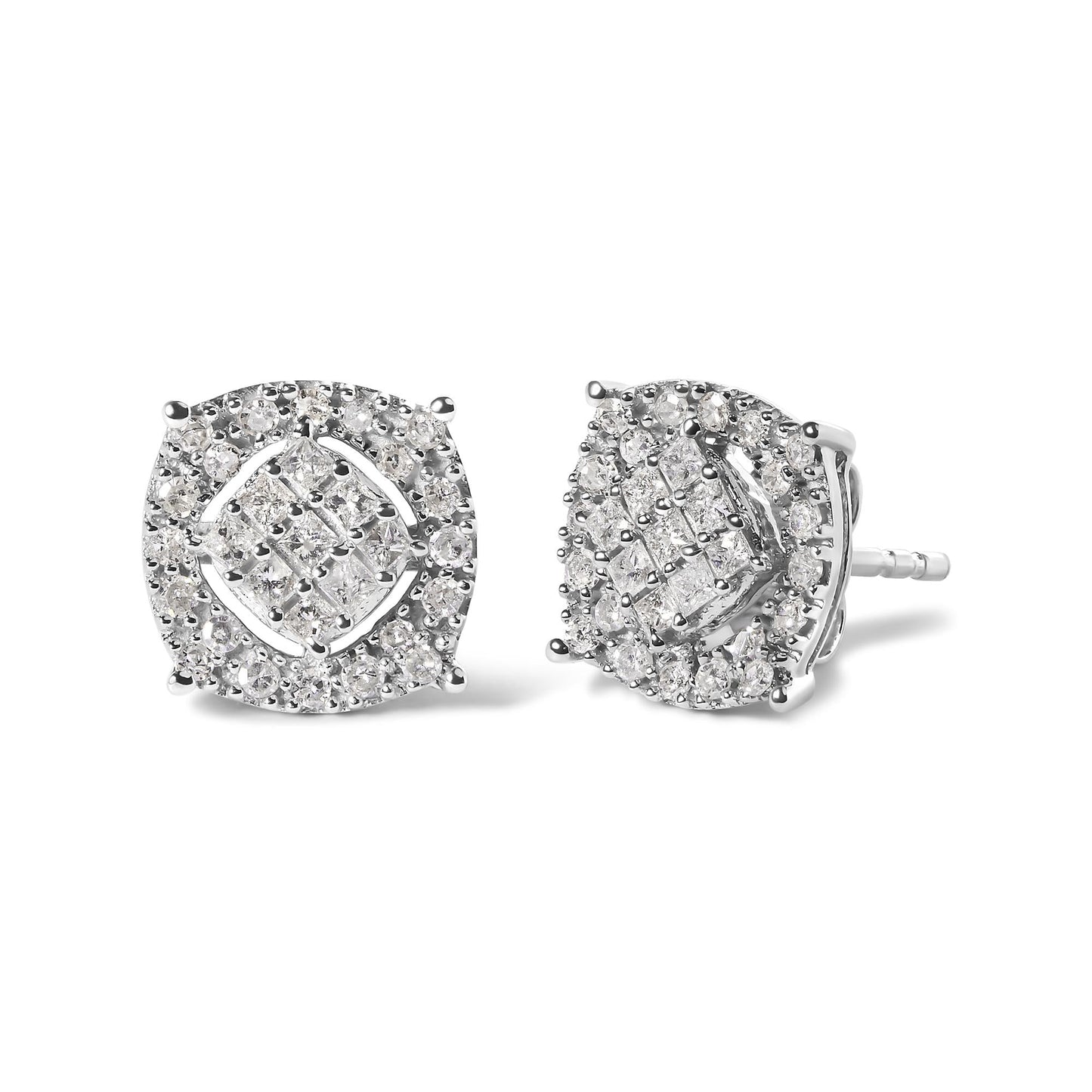 10K White Gold 1/2 Cttw Diamond Cushion Shaped Composite Stud Earrings (I-J Color, I1-I2 Clarity)
