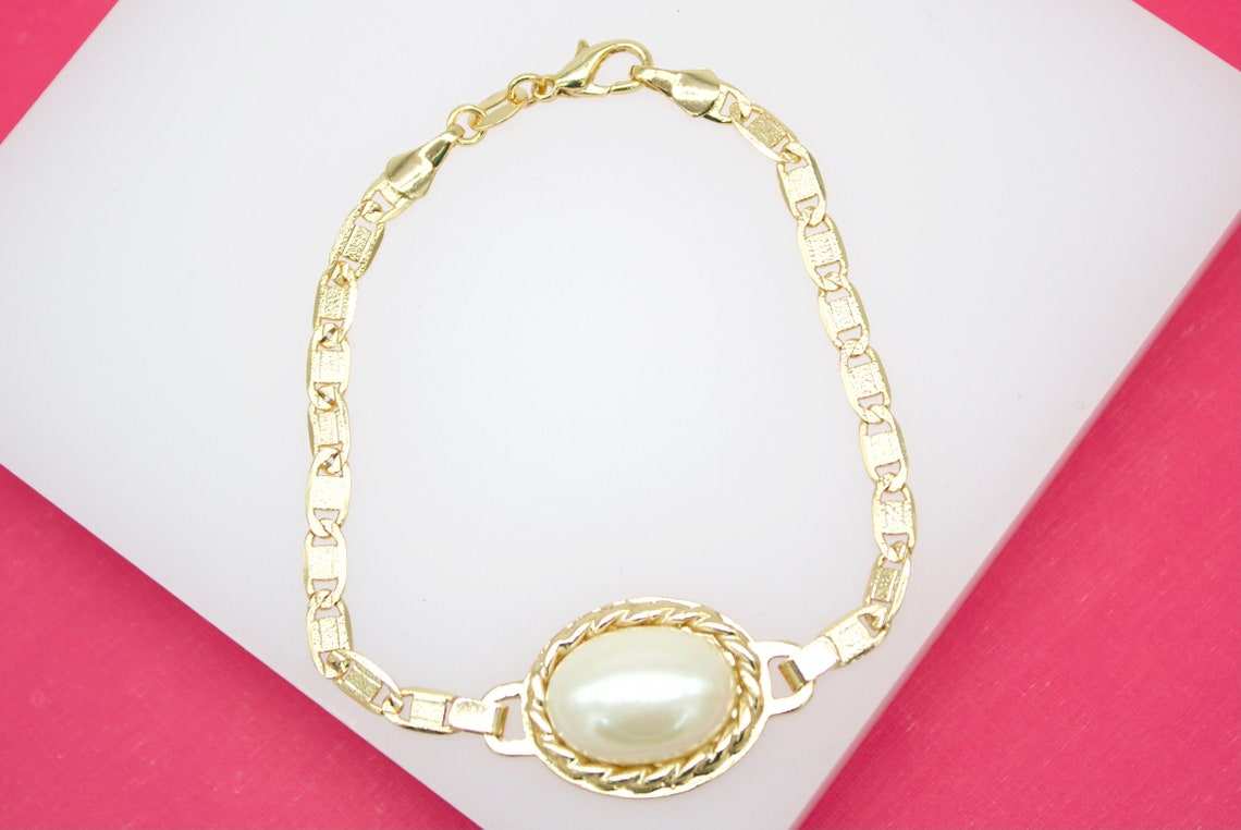 18K Gold Filled Designed Synthetic Pearl Bracelet-0