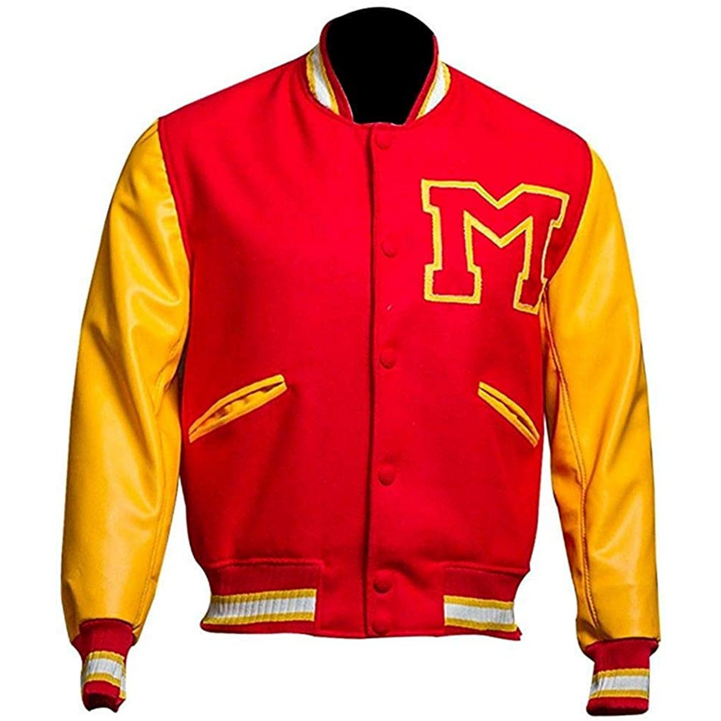 Mens Michael Jackson Thriller M Logo Varsity Jacket Red & Yellow Felix