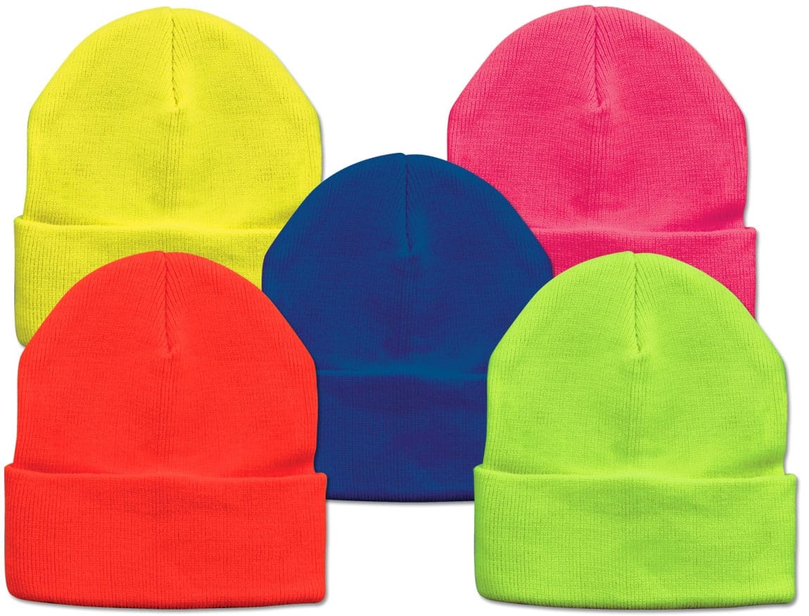 Neon Beanie Winter Knit Hat Assorted Pack of 12