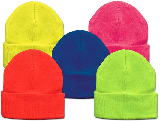 Neon Beanie Winter Knit Hat Assorted Pack of 12