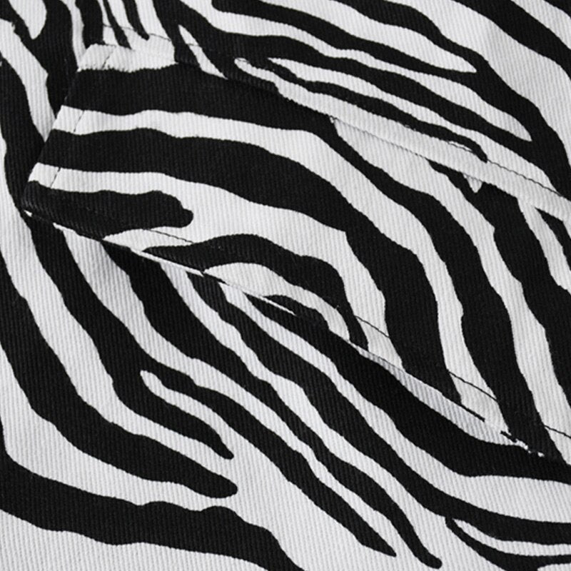 Parka Jacket Men Zebra Striped Print Thick Hooded Jackets Coat Loose Casual Retro Hip Hop Fashion Padded Outwear Winter